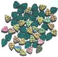 50 10x8mm Matte Emerald AB Leaf Beads